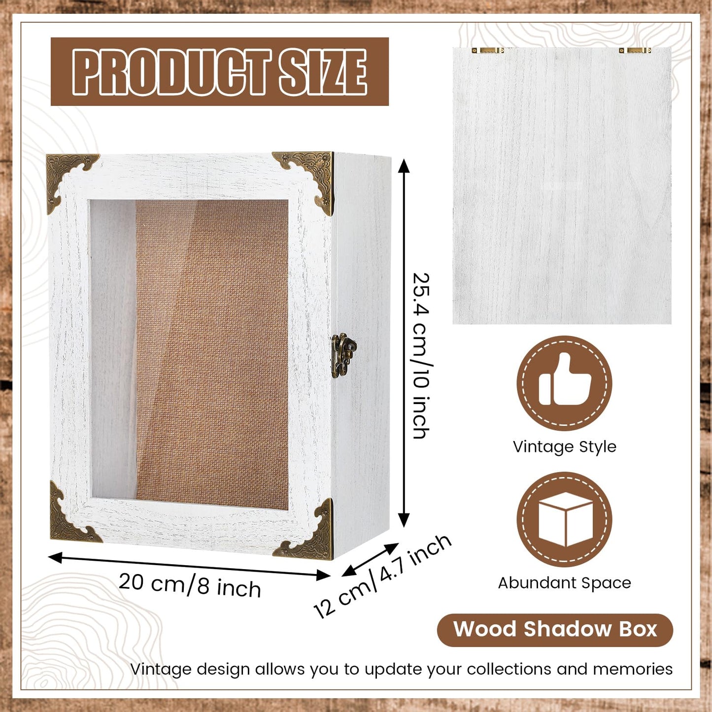 Cinnvoice 8x10 Inch Shadow Box Depth 4.7in Shadow Boxes Display Cases with Cork Board Backing Rustic Burnt Wood Box for Flowers Bouquet Wedding Picture Photo and Keepsake(White)