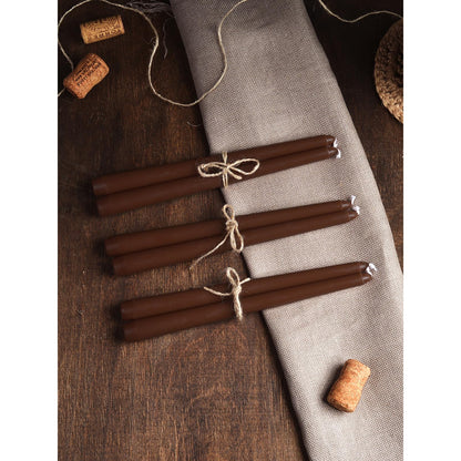 CANDWAX 10 inch Taper Candles - Set of 4 Dripless Tapered Candlesticks - Unscented, Perfect for Dinner and Household Use - Brown Candles for Home Decor
