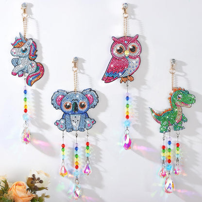 Diamond Art Kits for Kids - Crafts Gifts for Girls 8-12, 4 Pcs Double Sided Animal Style Wind Chime, Hanging Crystal Rhinestone Painting Ornament