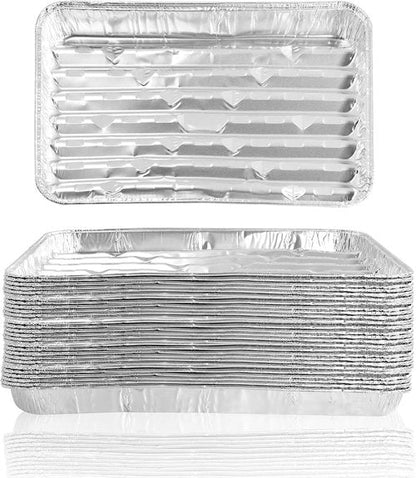 Aluminum Broiler Pan - 25 Pack Disposable Foil Baking Sheets for Oven & BBQ | 13 x 9 x 1 Inch