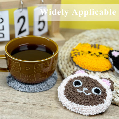 Morledoa Punch Needle Coasters Kit, Punch Needle Kits Adults Beginner, Cat Coasters Kit with Adhesive Felt, Yarns, Embroidery Hoop, Instruction