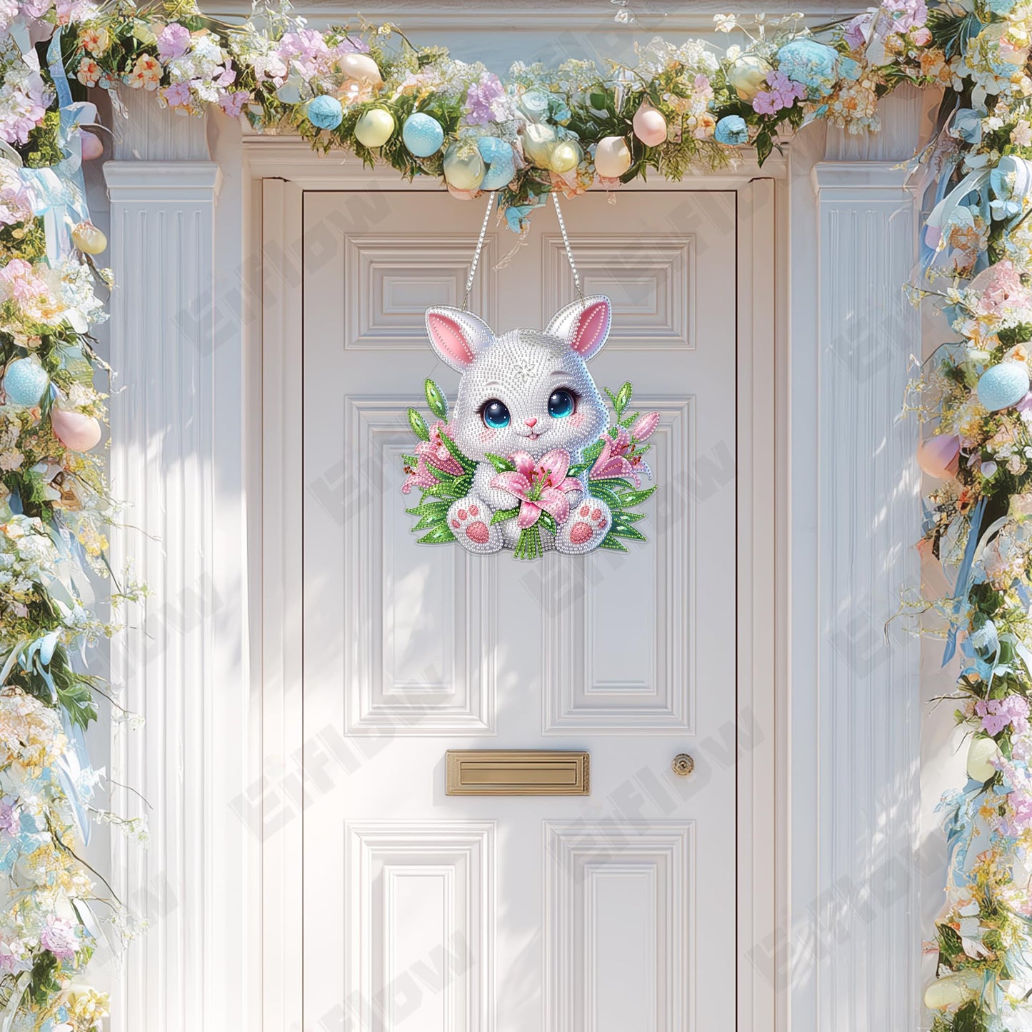 Eiflow Acrylic Diamond Art Hanging Kit for Adults, DIY Diamonds Painting Door Hanging Board Kit, Special Crystal Diamond Art Painting Pendant Ornament (Easter Rabbit)