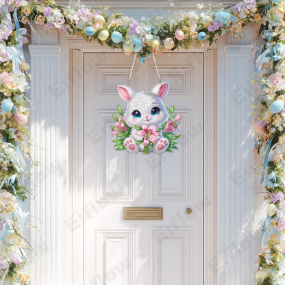 Eiflow Acrylic Diamond Art Hanging Kit for Adults, DIY Diamonds Painting Door Hanging Board Kit, Special Crystal Diamond Art Painting Pendant Ornament (Easter Rabbit)
