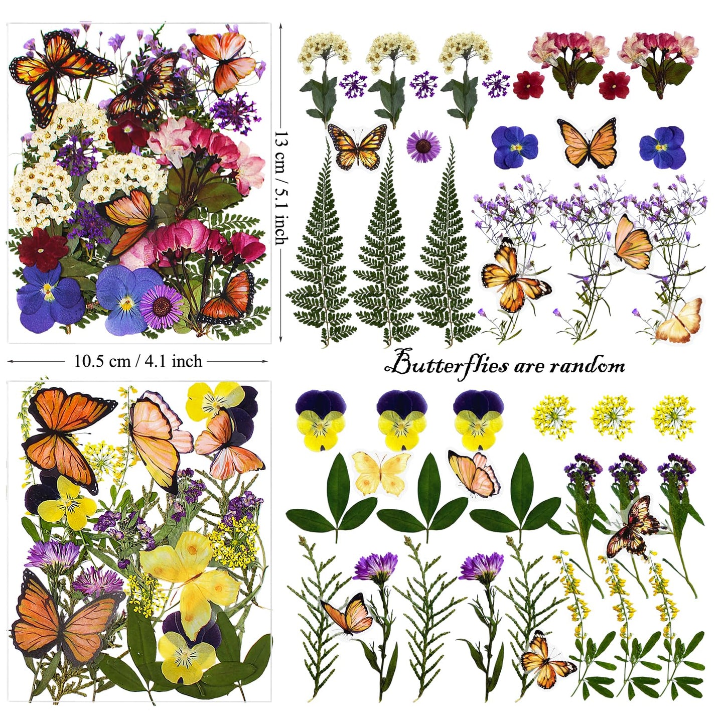 LUCISKY 99Pcs Pressed Dried Flowers and Butterfly for Resin Molds, Assorted Real Natural Flowers Leaves Stickers for DIY Art Nail Crafts, Jewelry, Candle, Soap Crafts Making