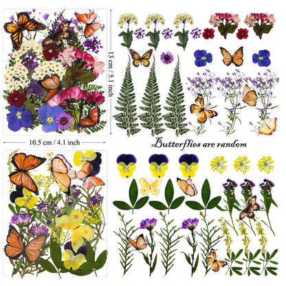 LUCISKY 99Pcs Pressed Dried Flowers and Butterfly for Resin Molds, Assorted Real Natural Flowers Leaves Stickers for DIY Art Nail Crafts, Jewelry, Candle, Soap Crafts Making