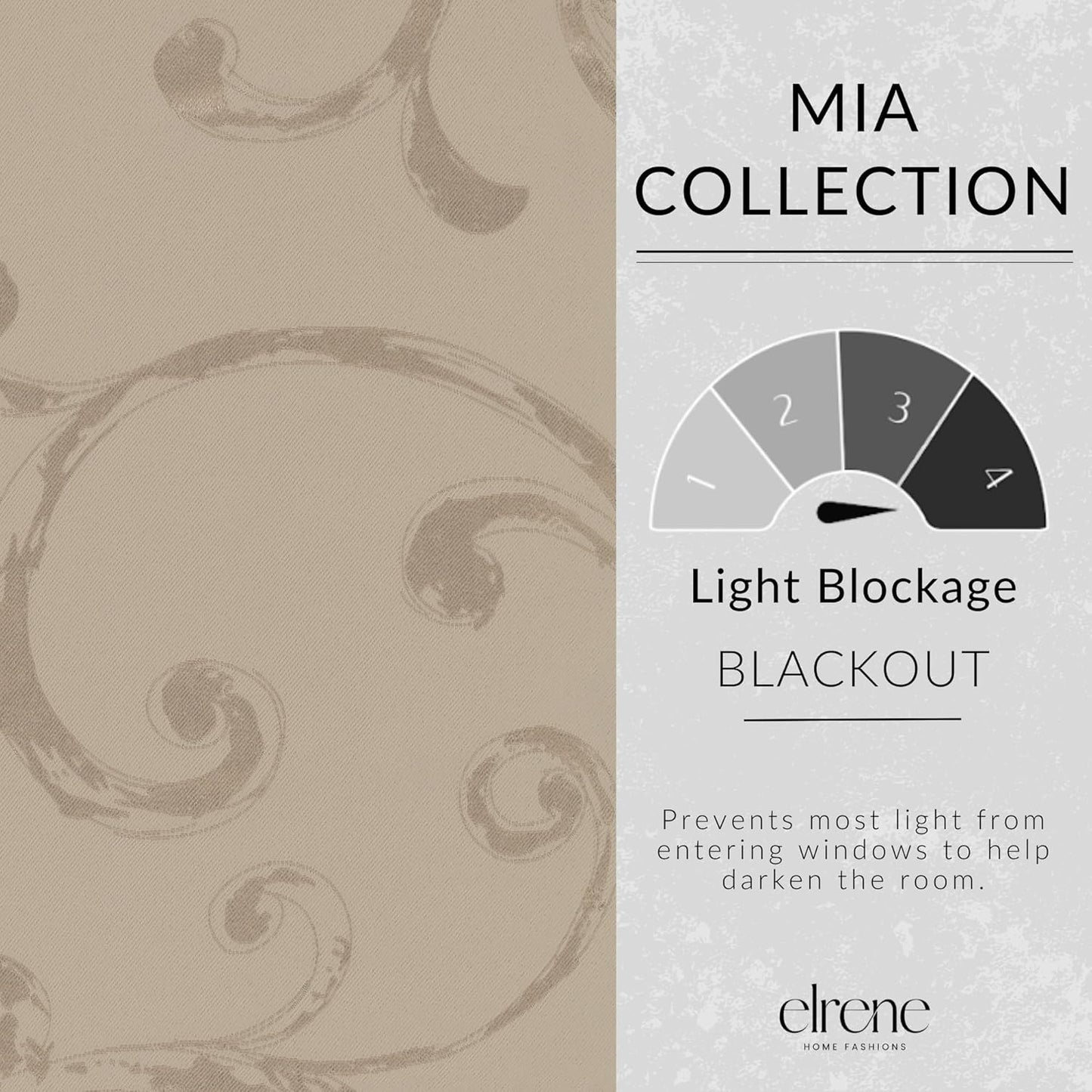 Elrene Home Fashions Mia Jacquard Scroll Blackout Valance, 52" x 19" (1 Valance)
