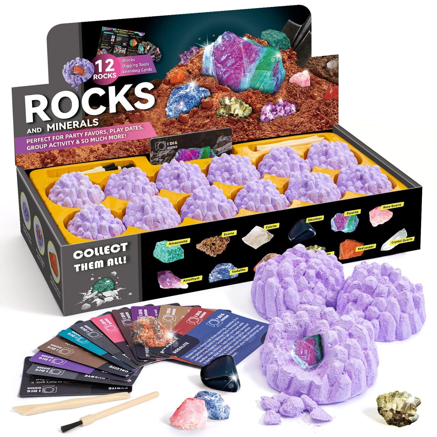 Gamerside Mineral Mining Kit Gem Dig Kit,Rock Dig Kit Dig up 12 Rock & Mineral Collection Gemstones & Crystals Diamond Mining Kit for Kids Gemology Mining Gift Rocks Minerals for Boys Girls