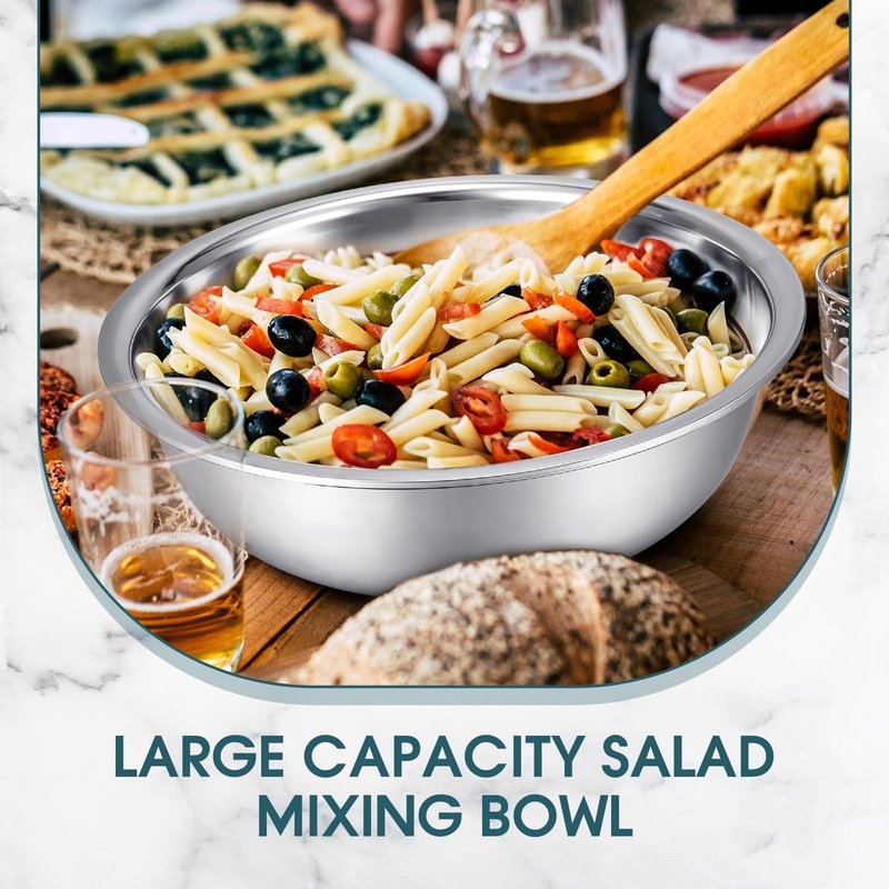 Nuogo 4 Pcs Stainless Steel Mixing Bowls Metal Mixing Bowls Extra Large Basin Salad Basin Deeper Edge Dishwasher Safe Mirror Finish for Home and Commercial, Silver (18 Inch 16 Qt)