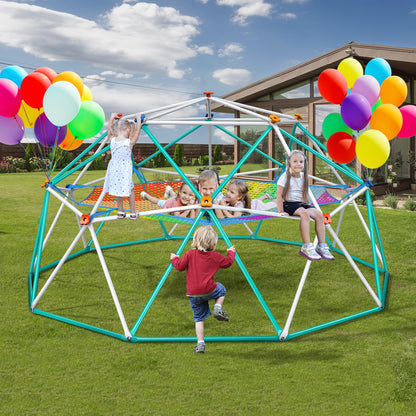 Hapfan Climbing Dome with Climbing Cargo Net, 10 ft Dome Jungle Gym with Hammock for Kids Outdoor Playset Monkey Bars Backyard