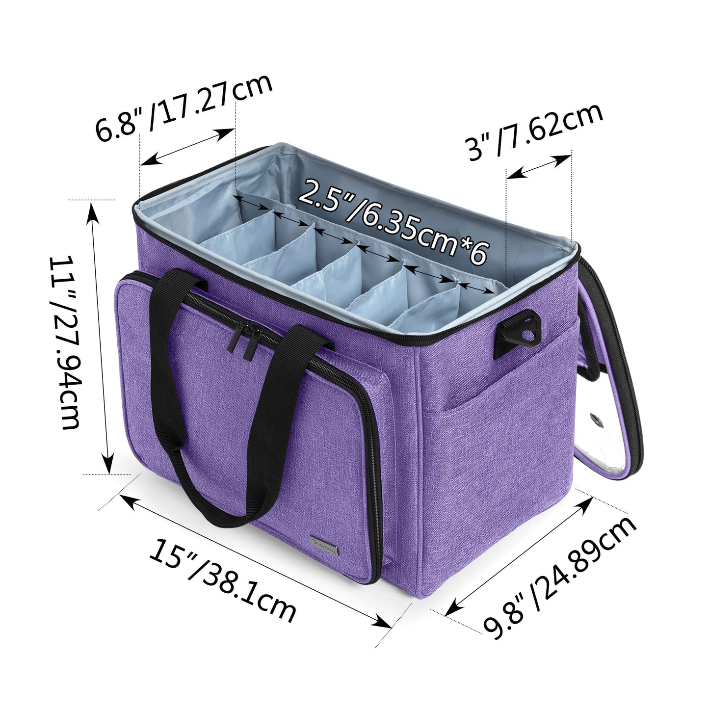Teamoy Knitting Bag, Yarn Tote Organizer with Inner Divider (Sewn to Bottom) for Crochet Hooks, Knitting Needles(Up to 14"), Project and Supplies, Purple -No Accessories Included