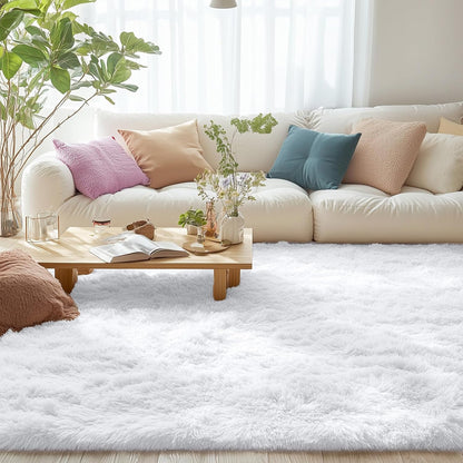 OLANLY Large Area Rug - Soft Fluffy Shaggy Carpet for Living Room & Bedroom | 6x9 ft, White