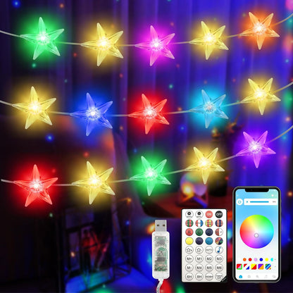 16.4 40 Smart Star Christmas Lights Indoor, FT LED USB Star Lights String, App & Remote Control, Timer Music Sync, Star