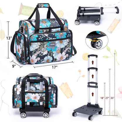 AMOIGEE Rolling Sewing Machine Case with Detachable Dolly, Padded Sewing Machine Bag with Wheels, Travel Tote for Most Standard Machines, Storage Organizer fits Brother, Singer