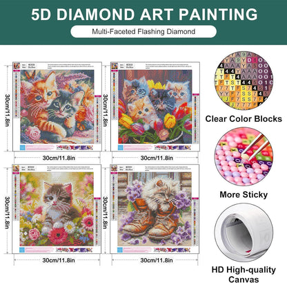 4 Pack Cat Diamond Art Kits for Adults,Full Drill 5D Diamond Painting Kits,Diamonds Dot Art Painting Craft Kits for Home Wall Decor 12 x 12inch