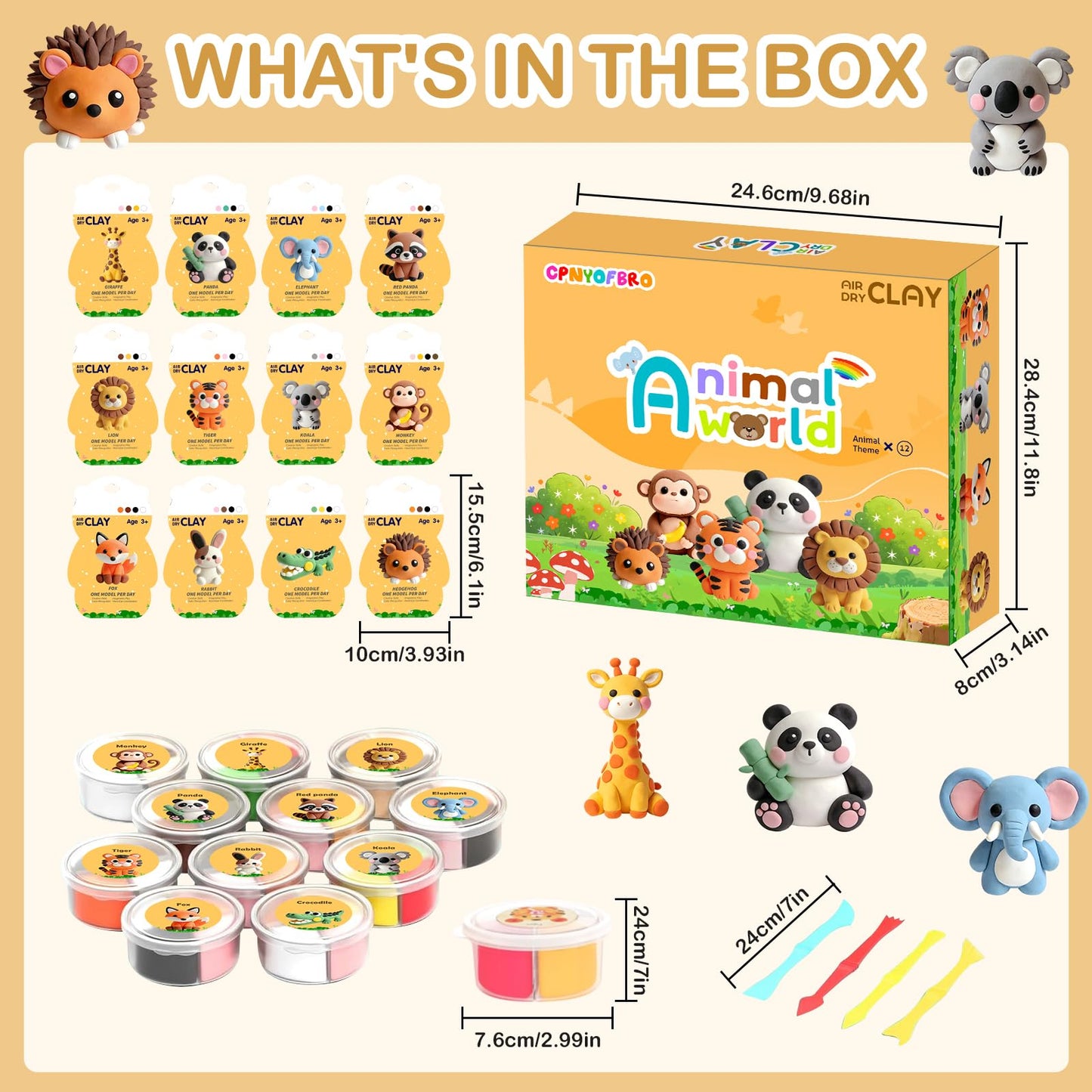 Air Dry Clay Kit - 12 Animal Modeling Clay for Kids, Complete DIY Clay Craft Set with Sculpting Tools & Step-by-Step Tutorials, Ultra Soft & Non-Sticky Clay, Children's Day Gift Ideas
