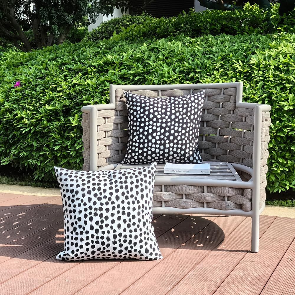 Set of 2 Black Polka Dot Outdoor Pillow Covers, 20x20 Waterproof Decorative Cases for Summer Outdoor Sofa Bed Cushion