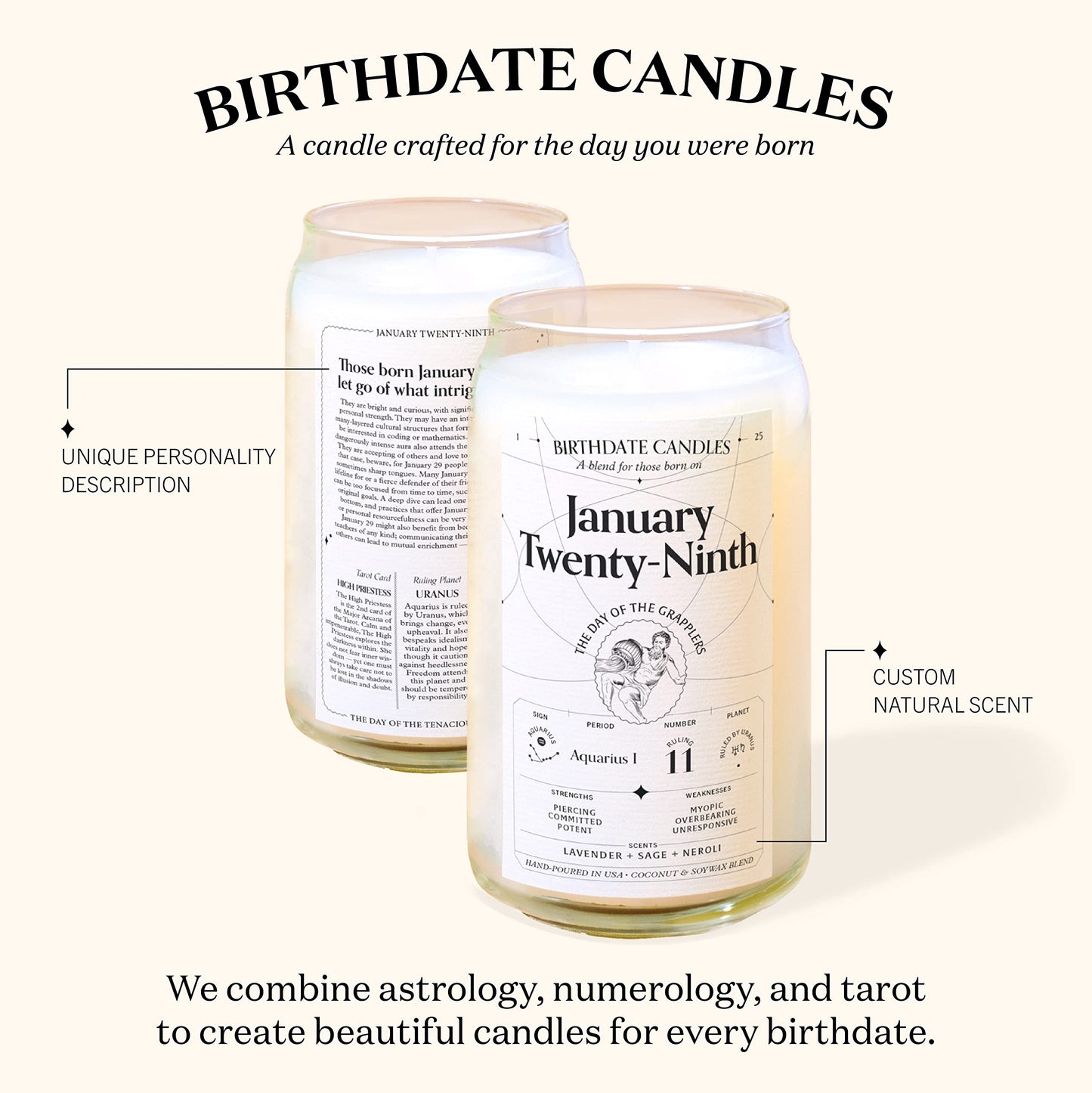 Birthdate Candles, April 19 - Aries Zodiac Scented Candles Birthday Gift - Mint, Geranium & Cedarwood Scent - All-Natural Soy & Coconut Wax, 60-80 Hour Burn Time - Made in USA