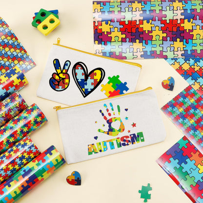 Tintnut Puzzle Pieces Heat Transfer Vinyl - 10 Sheets 10x12 Inch Autism Awareness Puzzles Craft Cutter HTV Vinyl Rainbow Color Pattern Printed Iron on Vinyl