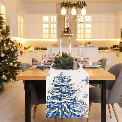 13x90 Inch Winter Trees Ball Table Runner Frosty Roses Burlap Table Runners, Christmas Xmas Seasonal Coffee Table