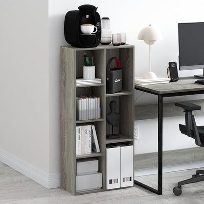 Furinno LUDER Book Shelf - 7-Cube Bookshelf with Open Shelves | Easy Assembly, French Oak Finish, 9.4 x 19.5 x 41.7