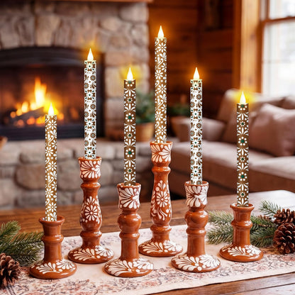 Lyrow 6 Pcs Mexican Cielito Lindo Flameless Taper Candles 11 Inch Real Wax LED Candles Flickering Battery Operated Candlesticks for Mexican Day of the Dead Home Dinner Holiday Decor Mexico Gifts