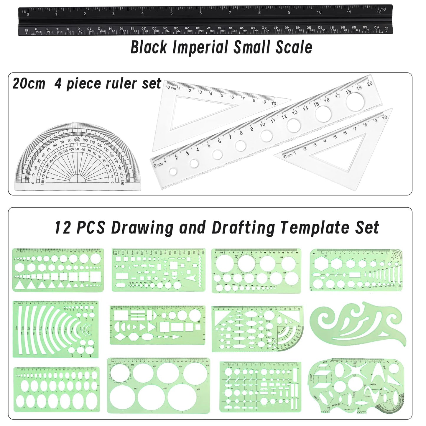 18 Pcs Geometric Drawings Templates, Drawing Stencils, Drawings Tools, Stencils for Drawing, Drafting Stencil with a Storage Bag for Architecture, Studying, Office, Designing