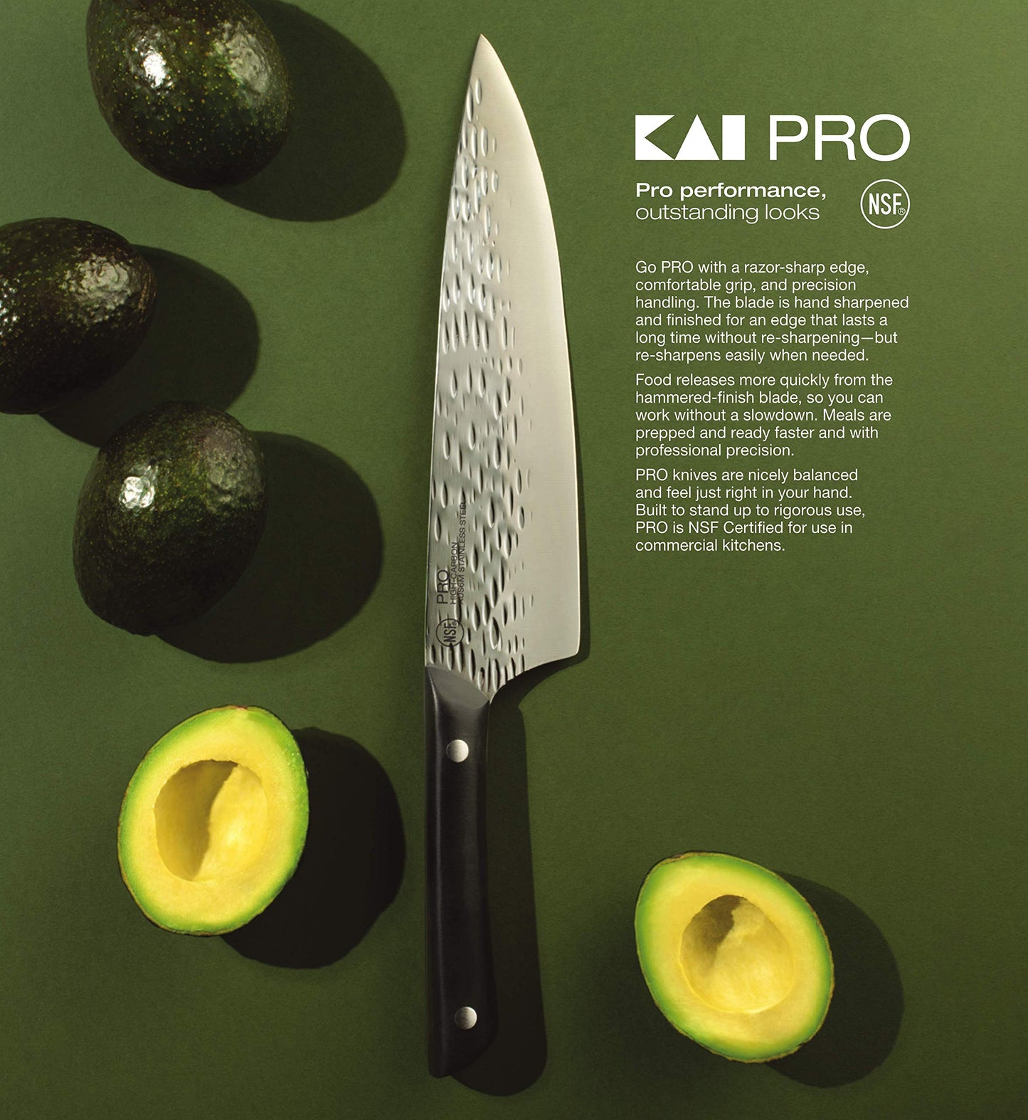 Kai PRO 6" Chef’s Knife, Hand Sharpened Kitchen Knife for Professional and Home Chefs, Japanese AUS6M Stainless Steel Blade, Full-Tang POM Handle, NSF Certified