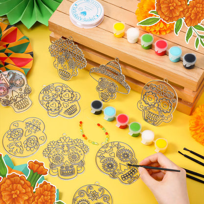 Pasimy 36 Sets Day of The Dead Suncatchers Paint Craft Kits Dia De Los Muertos Window Hanging Ornaments Decorations DIY Paint Your Own Sugar Skull Skeleton Art Project Halloween Party Favors Gifts
