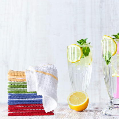 Kitchen Dish Set of 16 - 100% Cotton Wash Cloths, Waffle Weave in 4 Colors for Cleaning by BH