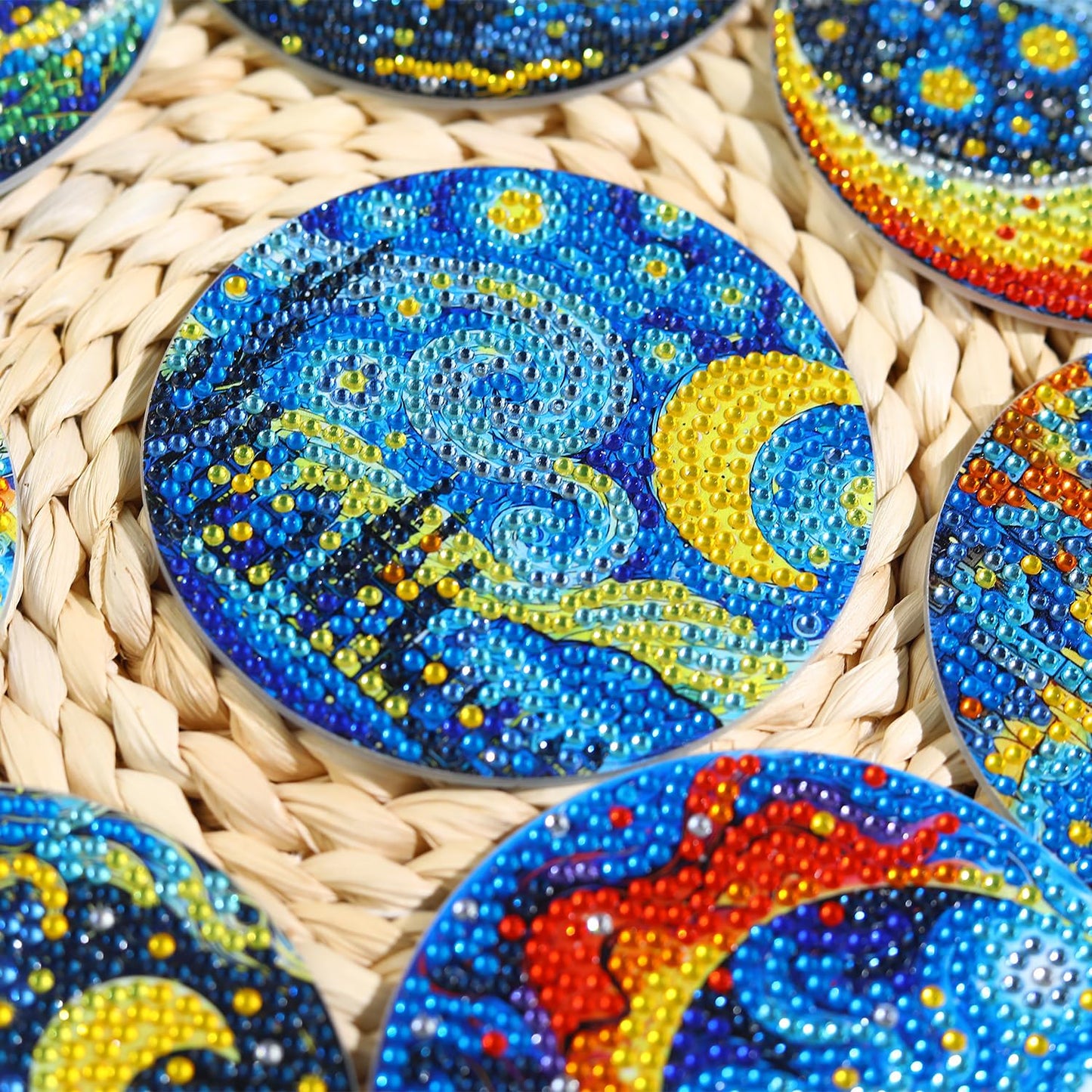 8 PCS Moon Diamond Art Coasters Kits, Diamond Painting Coasters with Holder Set of 8, DIY Drink Coasters Art Crafts Supplies for Adults Cup Mat for Home Decor House Warming Gifts Non-Slip 3.9inch