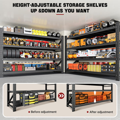 RAVIGIN 9000LBS Storage Shelves, 75" W Garage Shelving Heavy Duty Metal Adjustable Garage Shelves, Shelving Units Industrial Shelving for Warehouse, 75" W x 24" D x 70" H, Black
