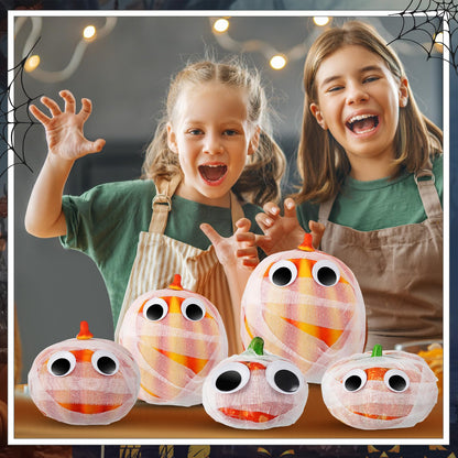 AmazingSpark Halloween Pumpkin Craft Kit Mummy Pumpkin Decorating Kit Bandages and Eye Stickers DIY Craft Mummy Wrap for Halloween Decor Party Favors Supplies DIY Activities Games Gifts