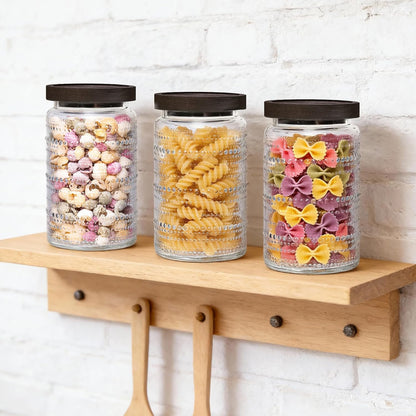 32oz, WACOI Glass Jars with Wooden Lid Glass Canisters Glass Jars Food Storage Containers for Candy, Oats, Coffee