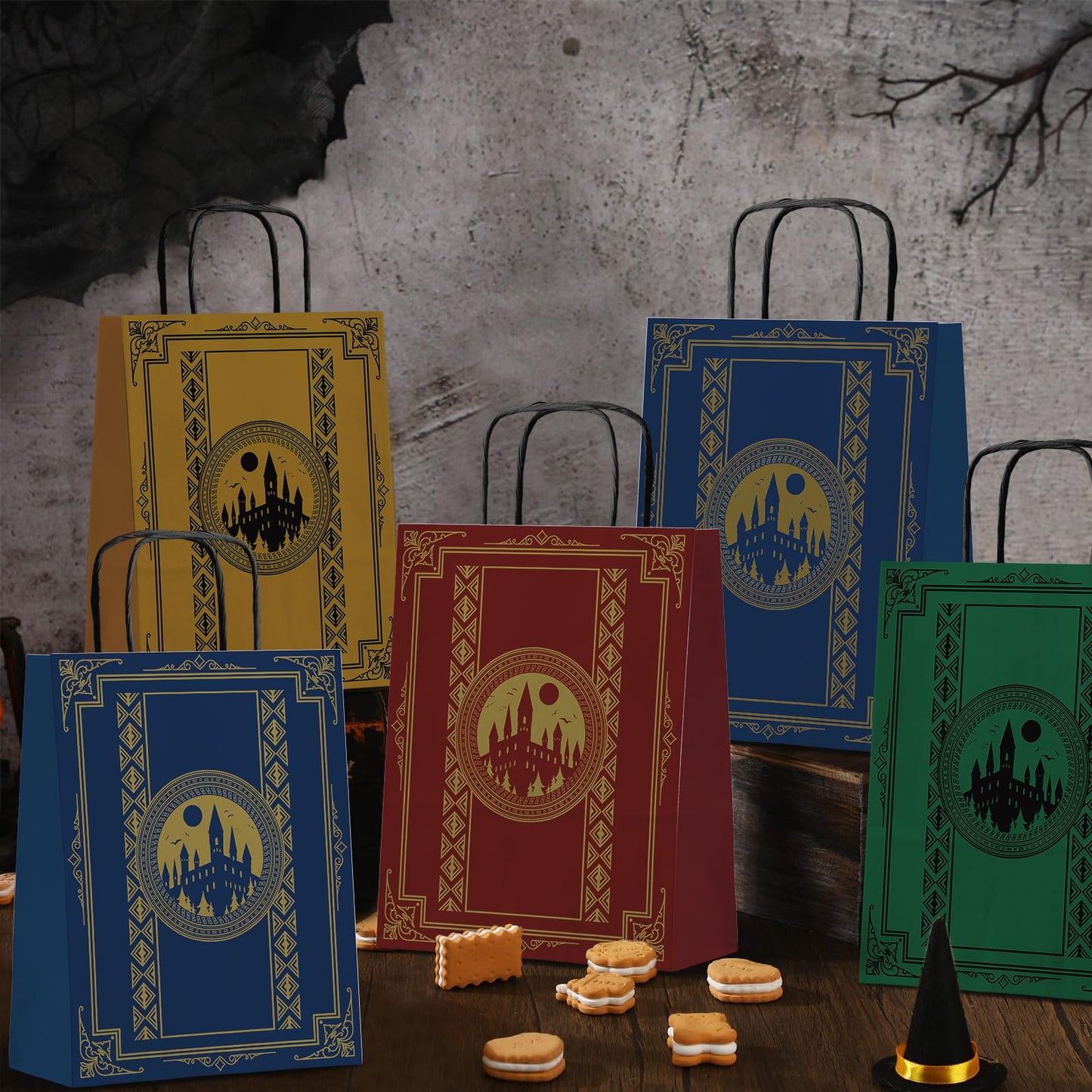 WEEPA 24 Pcs Magical Wizard Party Favor Bags Wizard School Paper Gift Bags with Handles Magical Goodie Bags for Birthday Party Decorations