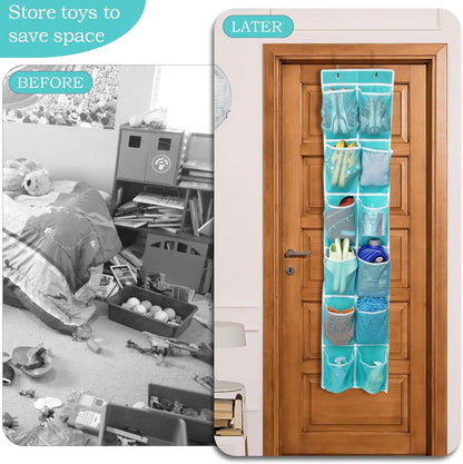 12 GOMAJI Over the Door Hanging Shoe Organizer, Pockets, Turquoise