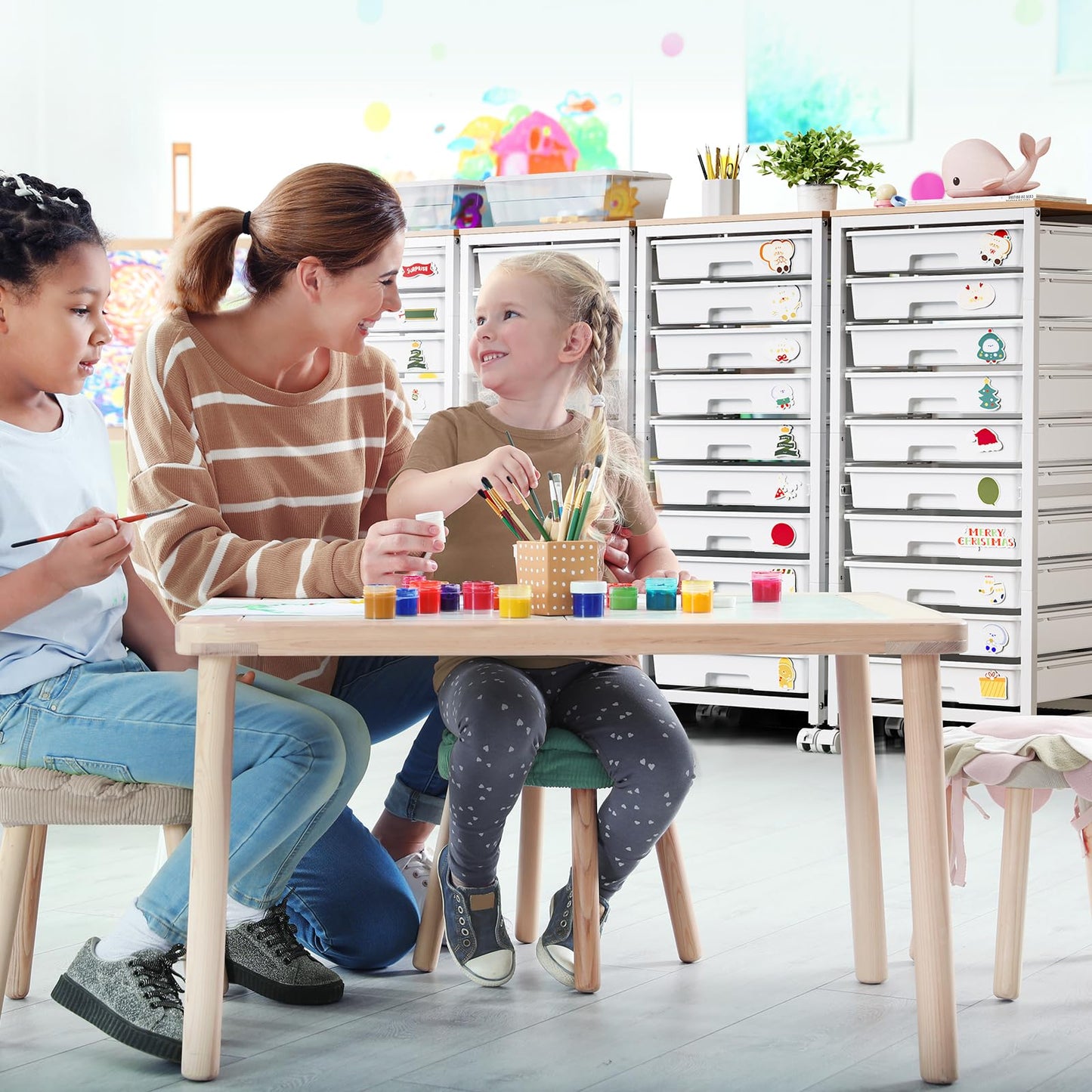 SYKIARIOL Rolling Cart with Drawers,10 Drawer Rolling Cart,Storage Cart with Wheels,Utility Cart with Drawers,Teacher Cart for Classroom Storage,Craft Cart with Wheels and Wooden Tabletop,White