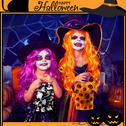 Gersoniel 100 Pcs Plastic Halloween Treat Bags with Handles Treat or Trick Halloween Goodie Gift Bag Resealable Pumpkin Ghost Candy Cellophane Zipper Bags for Gift Wrapping Supplies