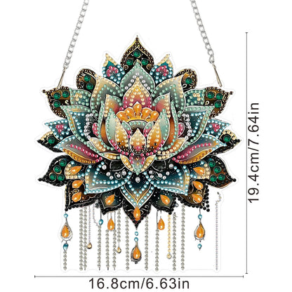 SENQAO Lotus Diamond Art Hanging Kit for Adult, Special Shaped Rhinestone, Double Sided DIY Acrylic Diamond Art Painting Window Pendants Home Garden Wall Hanging Kits Hanging Ornament