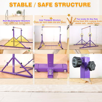 Marfual 5 Ft Fold Gymnastic Bar with Mat Kip Bar with Mat with Professional 4 Ft Width for Kids and Girl and Teenage Home and Club Use