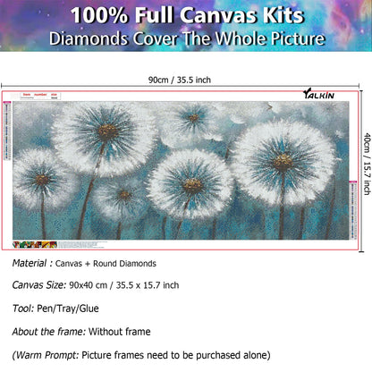 YALKIN 5D Large Diamond Painting Kits for Adults (35.4x15.7inch), Dandelion Flower Full Round Drill Nature Gem Arts Paint by Diamonds Kits Diamond Art Kits for Home Wall Decor Relax Gift