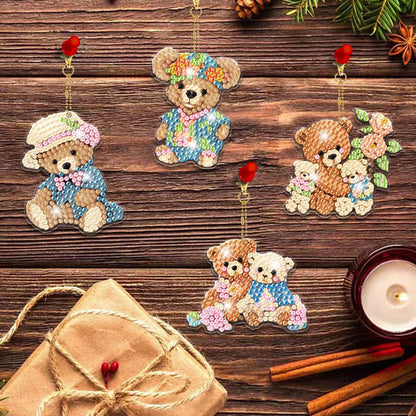 YUE ZHE 8 PCS Diamond Painting Keychains Double Sided Bear Diamond Art Kits for Adults DIY 5D Painting Keychains Ornaments for Adults Beginners DIY Crafts Decor