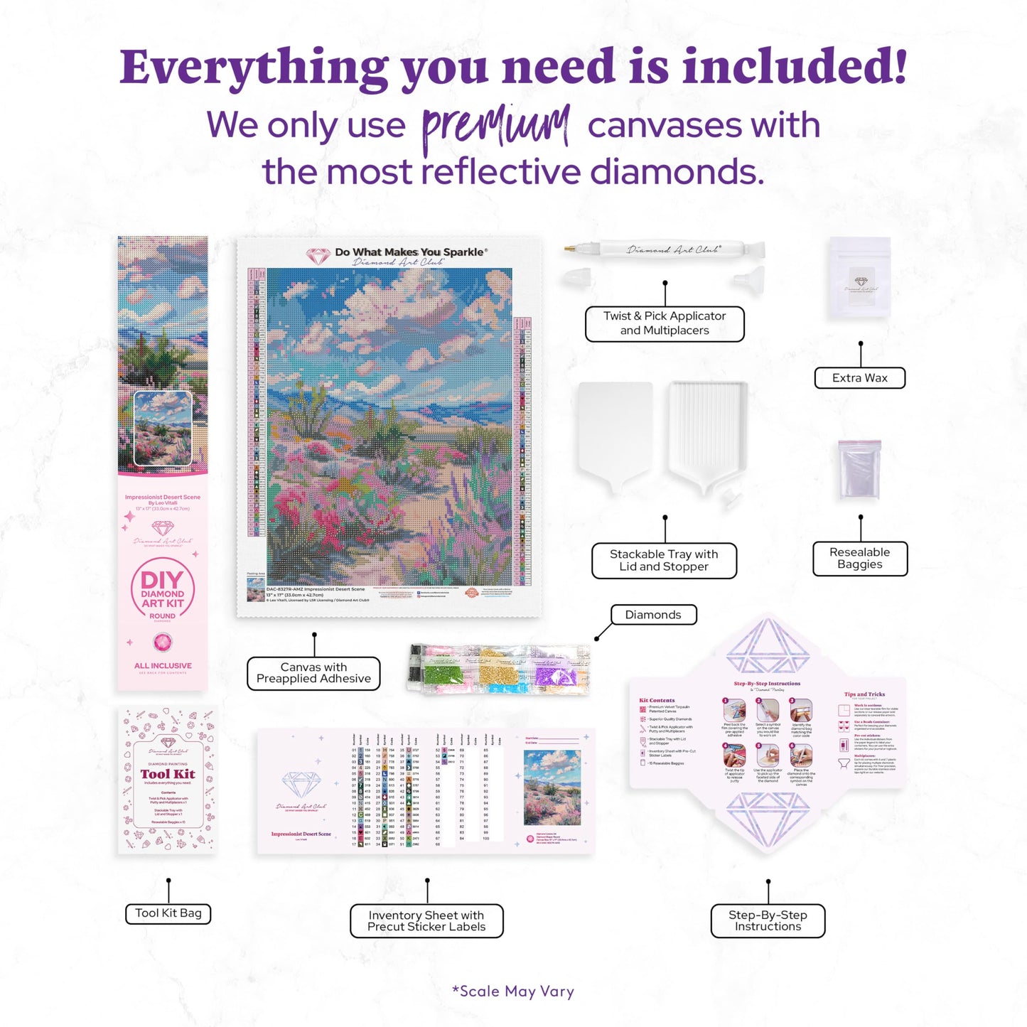 DIAMOND ART CLUB Impressionist Desert Scene Diamond Painting Kit, Fun DIY Crafts for Adults, Round Diamond Art Canvas, 13" x 17" (33 cm x 42.7 cm)