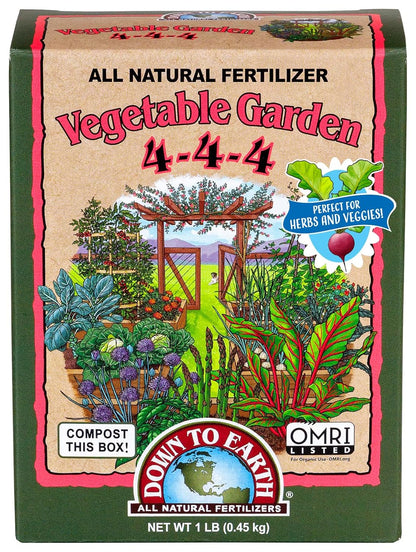 4-4-4, 1 lb Down To Earth All Natural Fertilizers Organic Vegetable Garden - Plant Food for Vegetables, Herbs, Greens