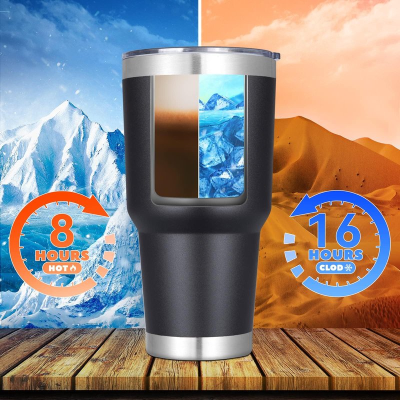 DOMICARE 30oz Tumbler Bulk with Lid and Straw, Double Wall Travel Coffee Mug, Insulated Vacuum Stainless Steel Tumblers, Powder Coated Tumbler Cup (Black, 8)