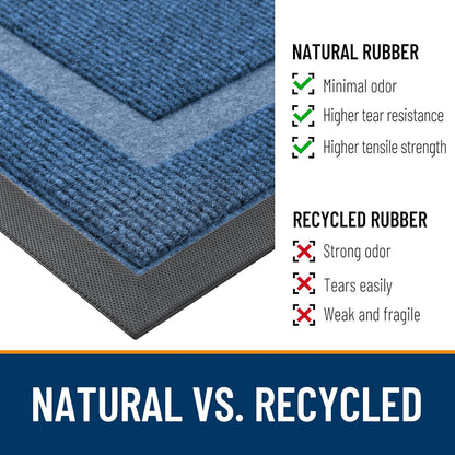 OLANLY Waterproof Front Door Mat - All-Season, Sturdy Natural Rubber, Easy Clean | 59x30, Light Blue