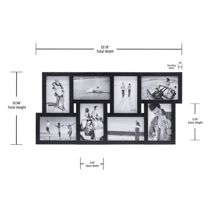 Malden International Designs Collage Picture Frame for Wall, Holds Eight Photos : 4-6x4 and 4-4x6 Inch - Black Plastic, Wall Decor for the Home