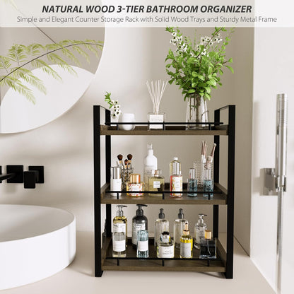 Counter 3 Countertop Bathroom Organizer, Tier Wood Shelf for Vanity, Skincare, Makeup, Kitchen Coffee and Sink Storage