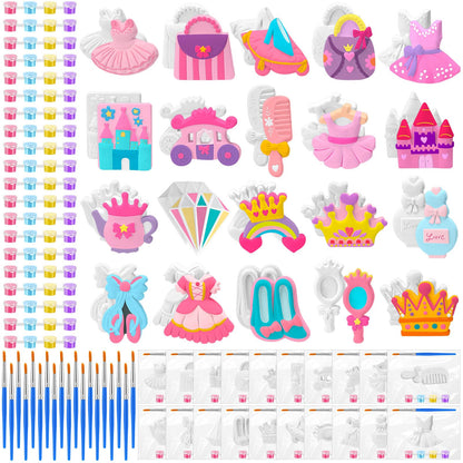 JellyArch 20 Set Princess DIY Painting Kit Ceramic to Paint Your Own Princess Rainbow Castle Statues Unpainted Plaster Figurines Brushes Acrylic Paints Bags Party Favor for Adults