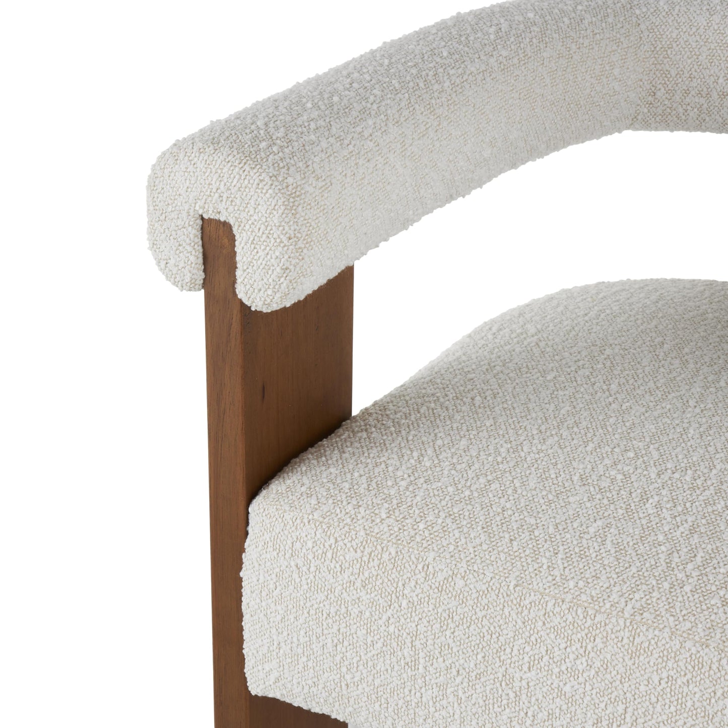 Deco 79 Polyester Living Room Accent Chair Curved Back Mid Century Modern Round Boucle Side Chair with Brown Wood Frame, Corner Chair 27" x 23" x 28", Cream