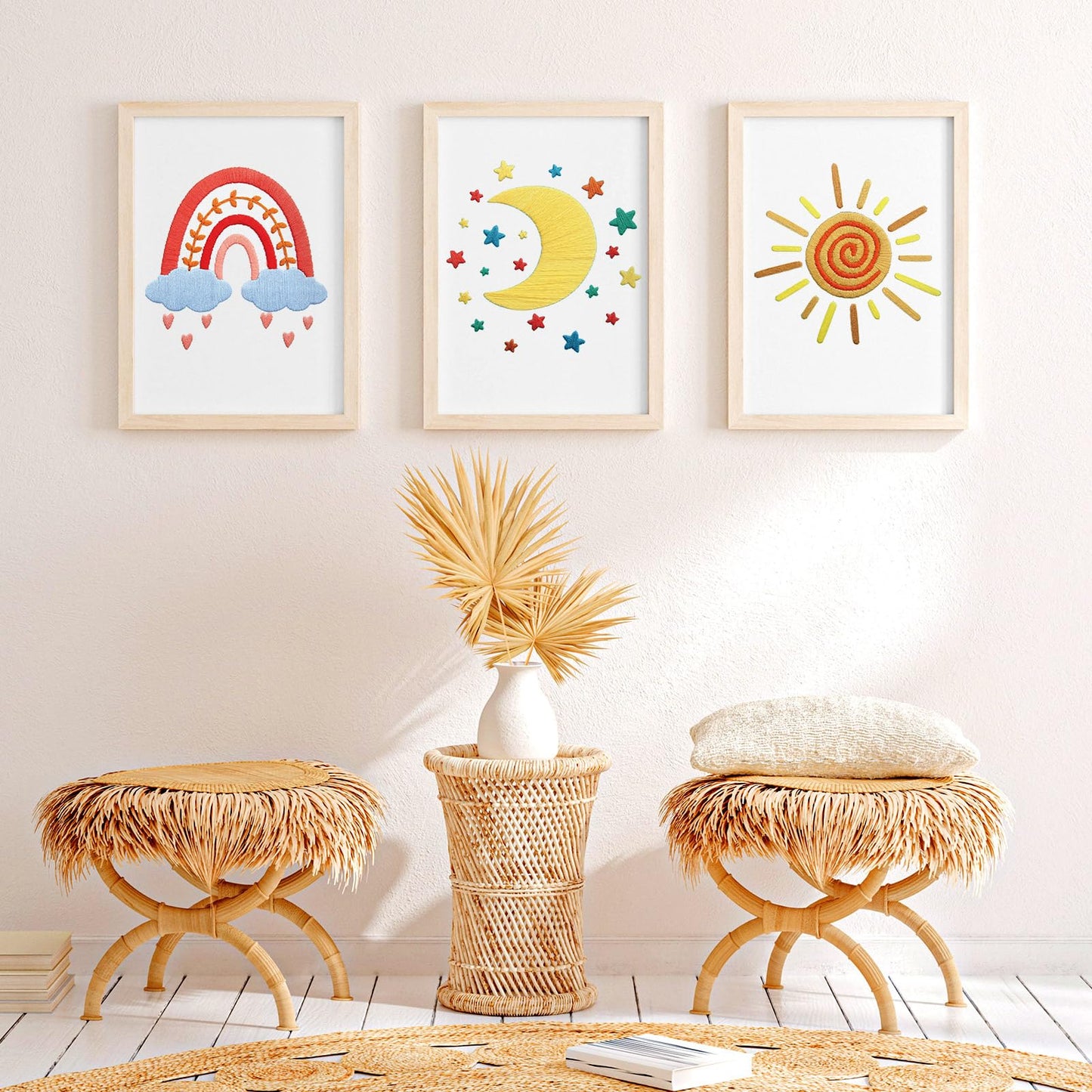 Yinder 5 Set Starter Embroidery Kit for Beginners Boho Cross Stitch with Patterns Embroidery Hoops Instructions Floss Punch Needlepoint Kits Crafts DIY Adult Beginner Cross Stitch(Rainbow)